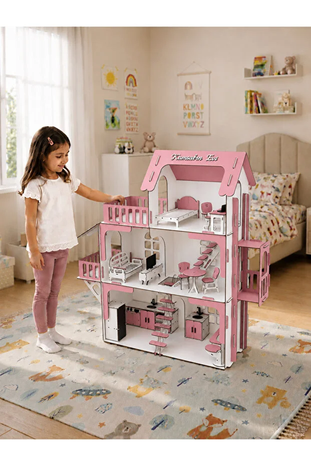 Asansörlü Oyun Evi, Full Aktif Eşyalı, 3 Katlı 90 cm, Led Işıklı, Kişiye Özel İsimli (Montessori Uyumlu) Asansörlü Oyun Evi, Full Aktif Eşyalı, 3 Katlı 90 cm, Led Işıklı, Kişiye Özel İsimli (Montessori Uyumlu)